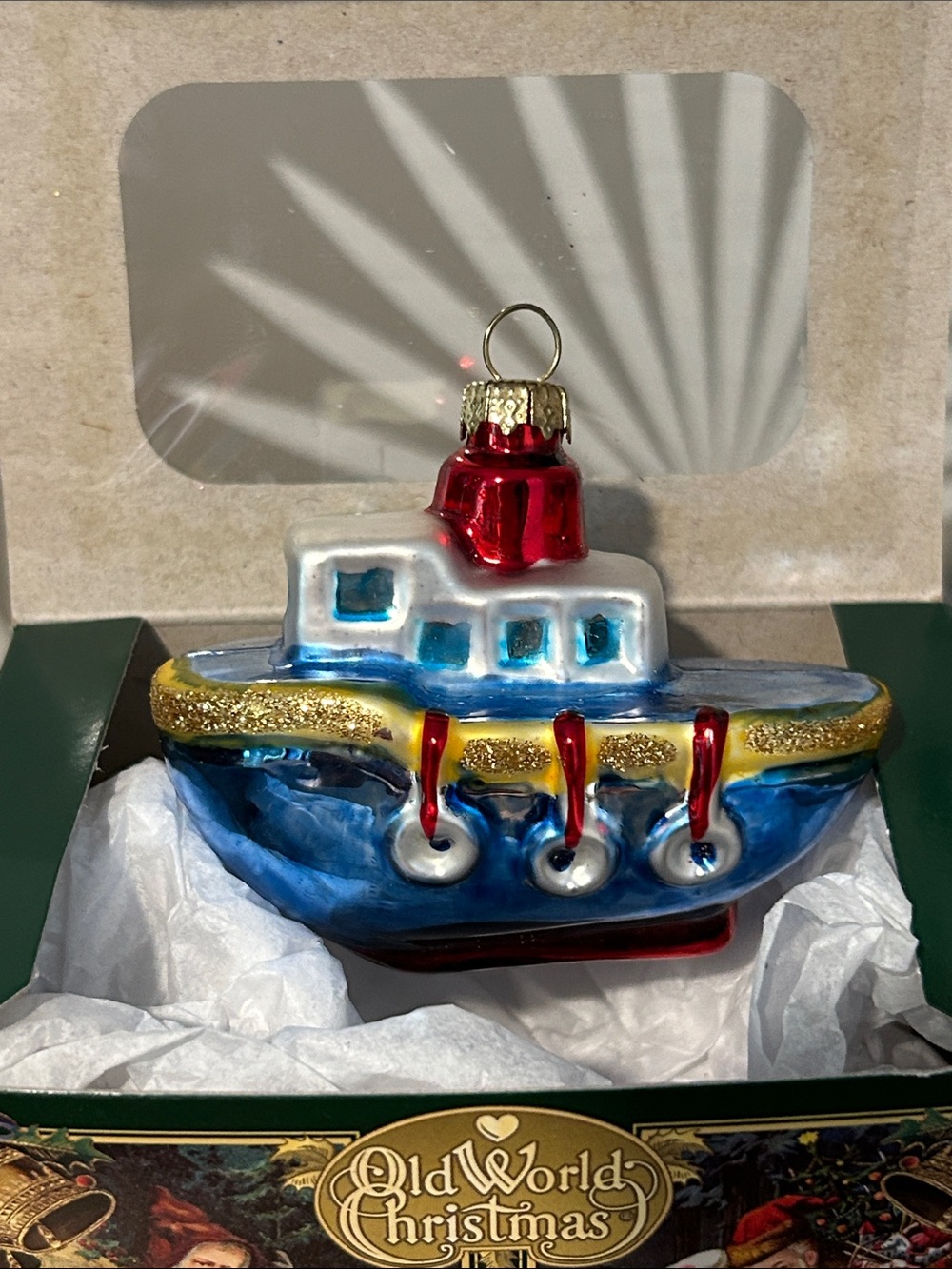 Old World Christmas Glass Blue Boat Nautical Christmas Tree Ornament - Picture 5 of 5